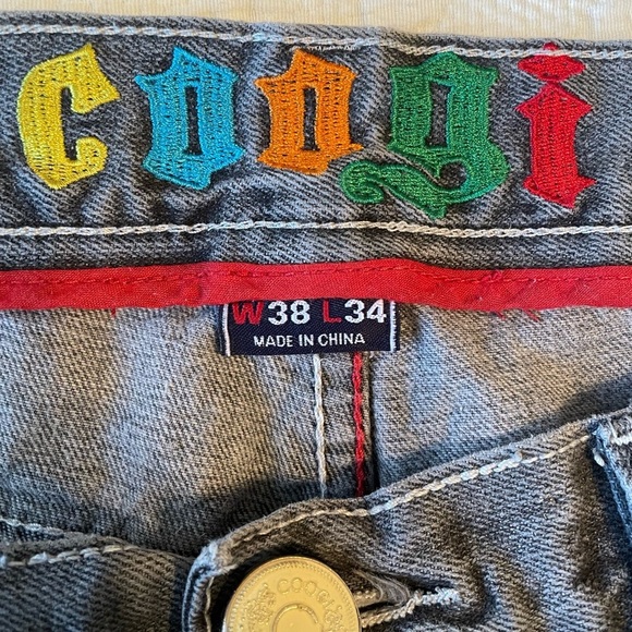 Coogi Australia Men’s Wide Leg Y2K Jeans 38 x 34 Red Stitch Faded Black Hip Hop - Picture 6 of 12